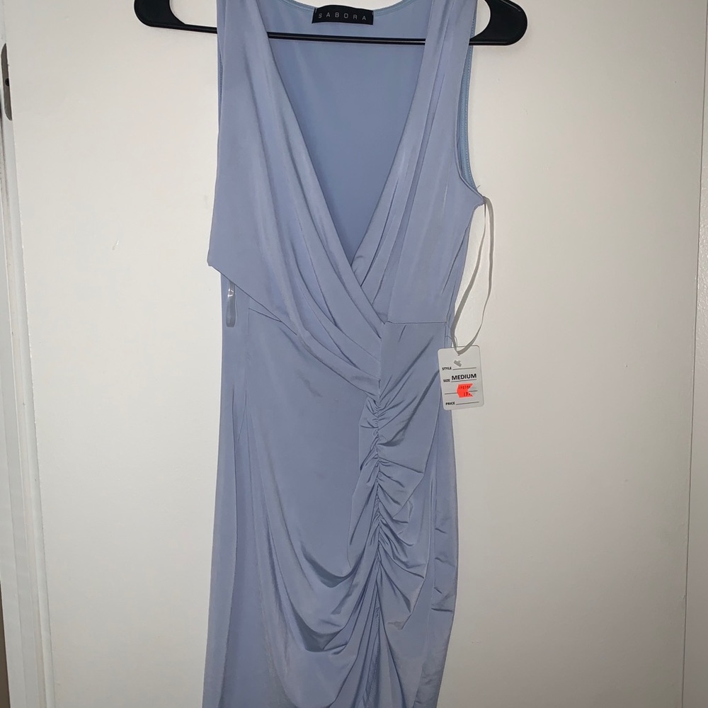 Blue bodycon dress with slit